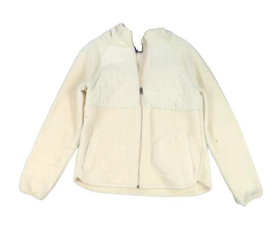 Womens Beige Pockets Long Sleeve Hooded Full Zip Jacket Size Small image number 2