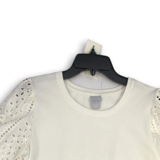 Chico's Womens White Eyelet 3/4 Sleeve Round Neck Pullover Blouse Top Size M image number 3