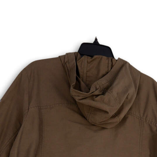 Womens Brown Long Sleeve Pockets Hooded Full Zip Windbreaker Jacket Size XL image number 4