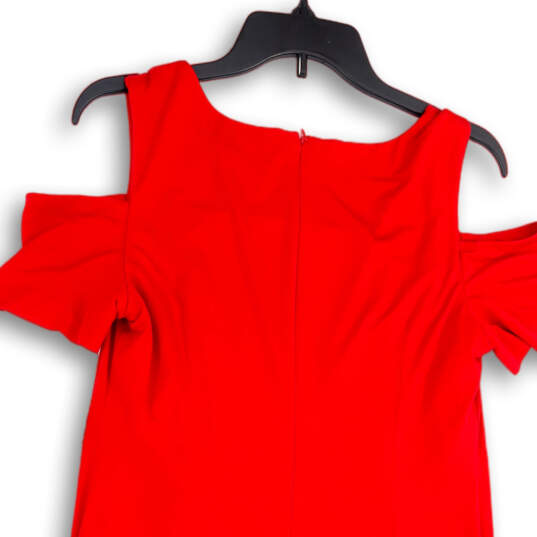 Womens Red Cold Shoulder Square Neck Back Zip Knee Length Shift Dress Sz 10 image number 4