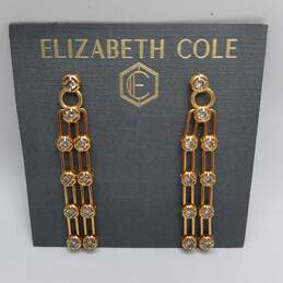 Elizabeth Cole Gold Tone Crystal Dangle Earrings W/Bag 13.8g alternative image