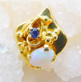14k Yellow Gold Iolite & Opal Charm Pendant 4.7g alternative image