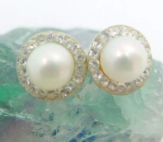 Romantic 10k Yellow Gold Pearl CZ Peridot Stud & Drop Earrings 1.4g image number 3