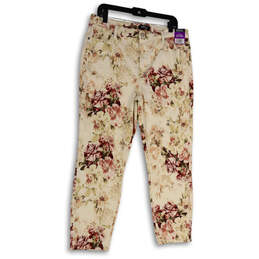 NWT Womens White Red Floral High-Rise Stretch Skinny Leg Jeans Size 14/34