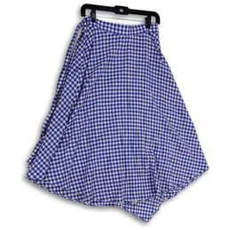 Womens Blue White Checked Side Waist Tie Knee Length Flare Skirt Size 2 alternative image