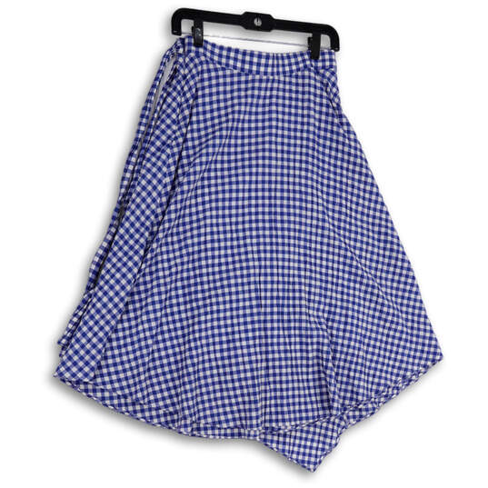 Womens Blue White Checked Side Waist Tie Knee Length Flare Skirt Size 2 image number 2