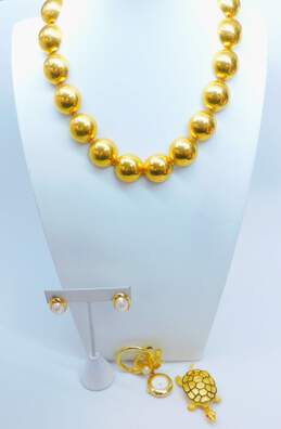 Vintage Trifari Monet Richelieu Gold Tone Faux Pearl Jewelry & Watch Brooch 159.4g