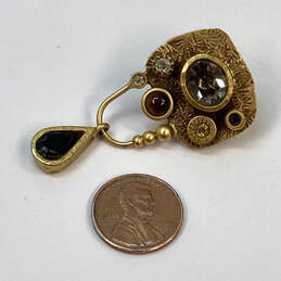Designer Patricia Locke Gold-Tone Sparkly Crystal Stone Dangle Brooch Pin alternative image
