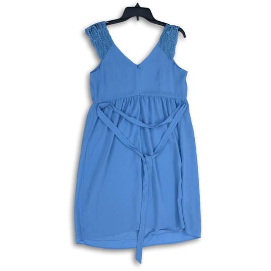 NWT A Pea In The Pod Womens Blue Lace V-Neck Sleeveless Tie Back A-Line Dress S image number 2