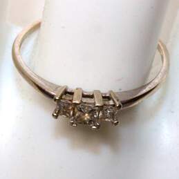 14K White Gold Three Stone Princess Cut Diamond Ring Size 9