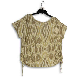 Womens Brown Beige Abstract Ruched Short Sleeve Pullover Blouse Top Size 16 alternative image