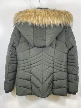 Guess Womens Green Fur Trim Quilted Pockets Hooded Parka Jacket Size Medium alternative image