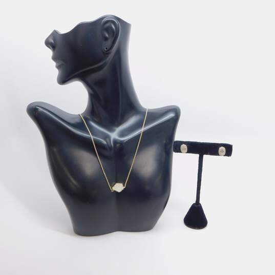 Kendra Scott White Druzy Tess Pendant Necklace & Cade Stud Earrings 7.5g image number 1