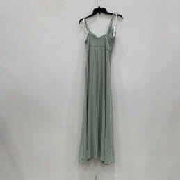 NWT Womens Green V-Neck Ruffle Spaghetti Strap Back Zip Maxi Dress Size 2