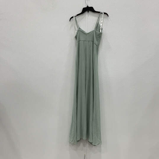 NWT Womens Green V-Neck Ruffle Spaghetti Strap Back Zip Maxi Dress Size 2 image number 1