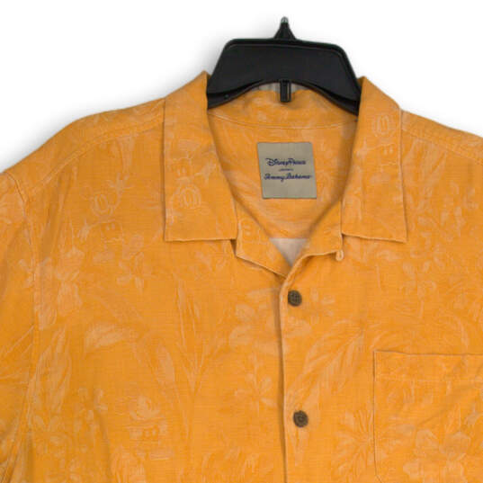 Mens Orange Floral Spread Collar Short Sleeve Button-Up Shirt Size XL image number 3