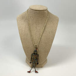 Designer Betsey Johnson Gold-Tone Rope Chain Skeleton Pendant Necklace
