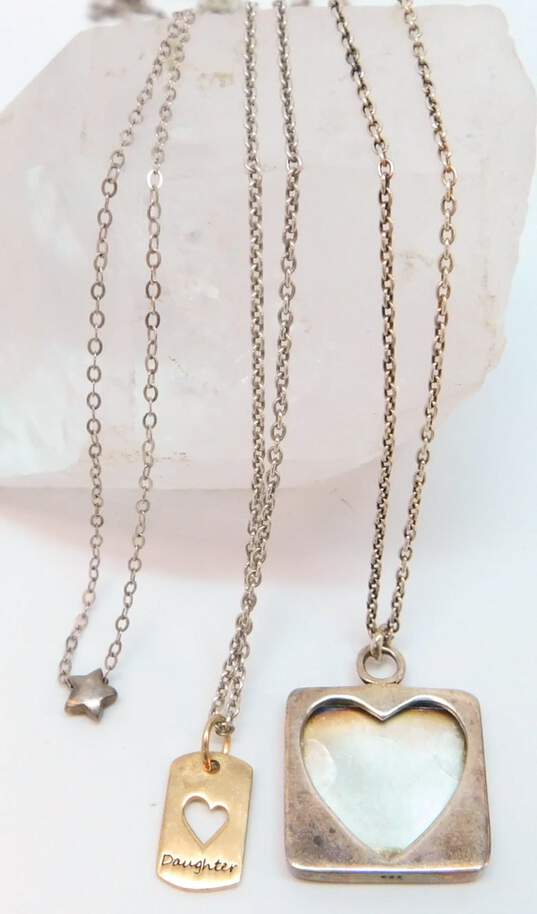 Romantic 925 Heart Photo Locket & Daughter & Puffed Star Pendant Necklaces Variety 10.2g image number 8