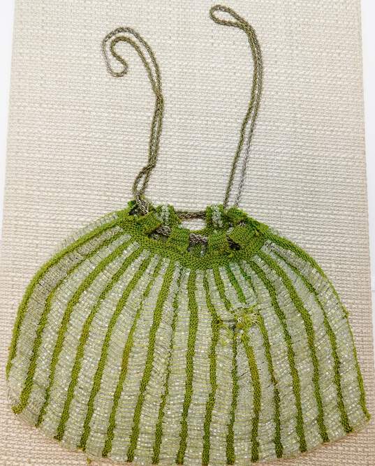 Antique Art Deco Green Clear Beaded Chain Purse - For Repair 167.5g image number 2