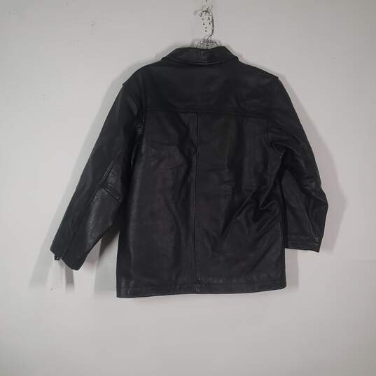 Womens Leather Long Sleeve Collared Pockets Full-Zip Jacket Size Large image number 2