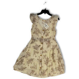 NWT Womens Beige Floral Ruffle Sleeve Knee Length Fit and Flare Dress Sz S