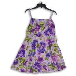 NWT Womens Purple Floral Lace Spaghetti Strap Back Zip Mini Dress Size 12
