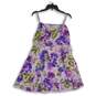 NWT Womens Purple Floral Lace Spaghetti Strap Back Zip Mini Dress Size 12 image number 1