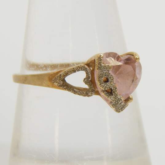 10k Yellow Gold Pink CZ Heart 'Love' Ring 2.5g image number 2
