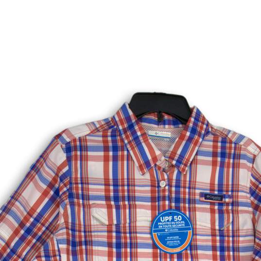 NWT Columbia Womens Red Blue Omni Wick Plaid Spread Collar Button-Up Shirt Sz XL image number 3