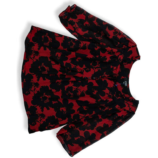 Womens Red Black Floral 3/4 Sleeve Tie Neck Pullover Blouse Top Size 1X image number 1