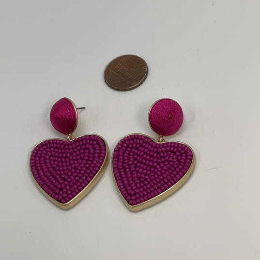 Designer J. Crew Gold-Tone Purple Beaded Heart Shape Drop Earrings image number 1
