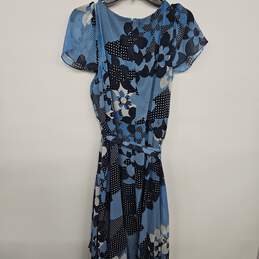 Blue Floral Print Asymmetrical Flutter Sleeve V Neck Dress alternative image