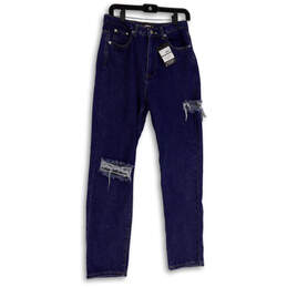 NWT Womens Blue Medium Wash Distressed Denim Straight Leg Jeans Size 4