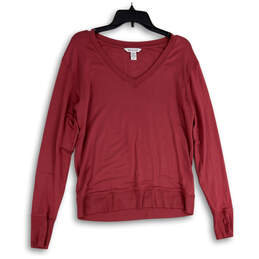 Womens Pink Tight-Knit Long Sleeve V-Neck Tunic Sweater Size Medium