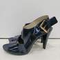 Womens Dark Blue Patent Leather Buckle Open Toe Cone Strappy Heels Size 8.5 M image number 3