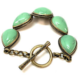 Designer Lucky Brand Gold-Tone Green Faux Turquoise Toggle Chain Bracelet alternative image