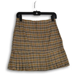 NWT Womens Brown Plaid Pleated Back Zip Short A-Line Skirt Size M alternative image