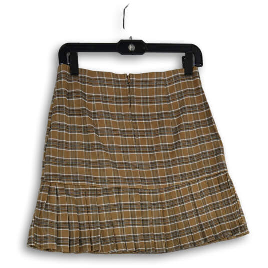 NWT Womens Brown Plaid Pleated Back Zip Short A-Line Skirt Size M image number 2