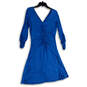 Womens Blue V-Neck Long Sleeve Ruched Knee Length Fit and Flare Dress Sz 12 image number 2