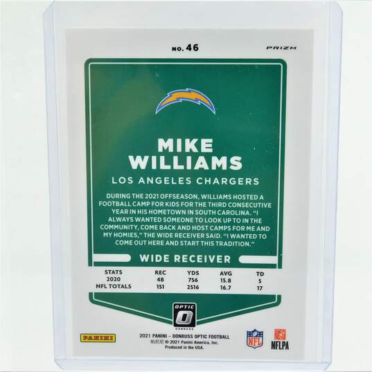 2021 Mike Williams Donruss Optic Stars Prizm Chargers image number 3