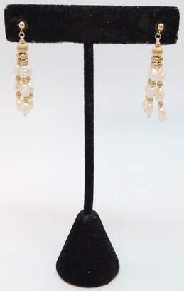 Romantic 14k Yellow Gold Bead & Freshwater Pearl Drop Earrings 2.1g