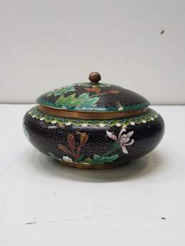 Vintage Enamel Cloisonné Lidded Bowl Oriental Floral Motif
