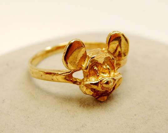 10K Yellow Gold Mouse Character Ring 2.0g image number 3