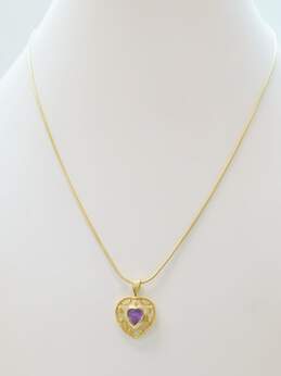 14K Yellow Gold Amethyst Heart Pendant Necklace 5.0g