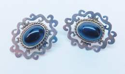 Artisan Taxco Sterling Silver Onyx Scrolled Earrings 14.8g alternative image