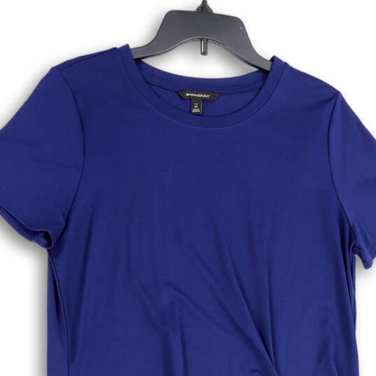 Womens Blue Crew Neck Short Sleeve Twist Knot T-Shirt Dress Size M Tall image number 3