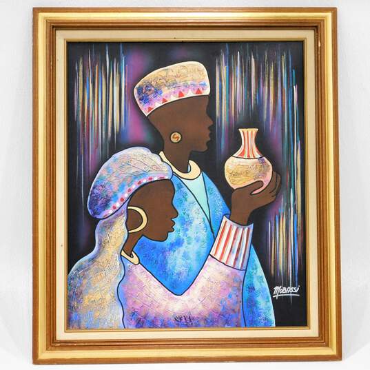 Artist Mobassi African Women Original Oil Painting Framed Art 25x29 image number 1