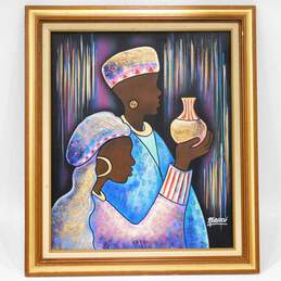 Artist Mobassi African Women Original Oil Painting Framed Art 25x29