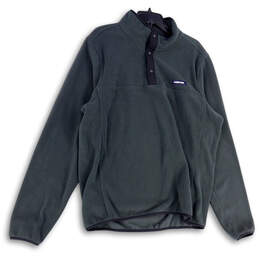 Mens Black Mock Neck Snap T Long Sleeve Fleece Jacket Size L/T 42-44