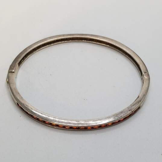 Sterling Silver Orange Crystal Hinge 6 7/8inch Bangle Bracelet 14.3g image number 6